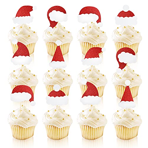 Kesote Cupcake Topper Weihnachten Kuchendeko 48x Fruit Picks Kuchen Dekoration Tortenstecker mit Glitzer Kinder Weihnachtshut (6 Motive) von Kesote