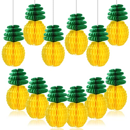 Kesote Hawaii Deko 12 PCS Pompoms Ananas Sommer Dekoration Tropische Wabenbälle Hängende Luau Party Lampions (8") von Kesote