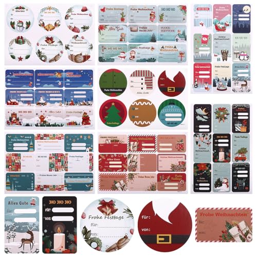 Kesote Weihnachtssticker Weihnachten Aufkleber zum Beschriften 260 PCS Sticker Selbstklebend Weihnachtsaufkleber Deutsch Geschenkverpackung Etiketten Umschlag Frohe Weihnachten von Kesote