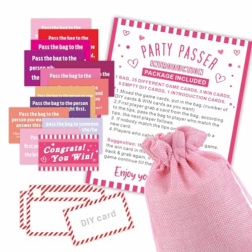 Bachelorette Party Pass The Bag Game Kit, 44 Tipp-Karten mit 1 Pass-Tasche, lustiges Partyspiel für Erwachsene, Damennacht, Brautparty, Gruppenaktivität, Partyzubehör (Rosa) - A04 von Ketsord