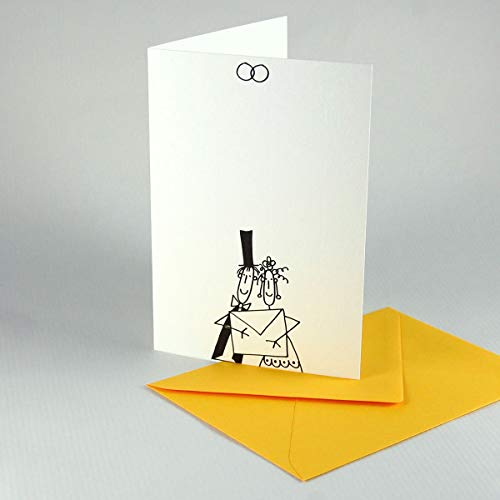 Brautpaar mit großem Briefumschlag - witzige Hochzeitskarte - Klappkarte mit gelbem Umschlag - für´s Save-the-Date, Einladungen und Glückwünsche zur Hochzeit von Kettcards