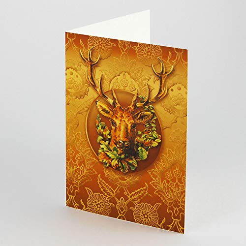 Jägermeister - Hirschtrophäe mit Geweih - Klappkarte mit Jagdmotiv - rustikale Grußkarte für viele Anlässe: Einladungen, Weihnachten, ganz spezielle Hochzeiten. - Umschlag bitte separat bestellen von Kettcards