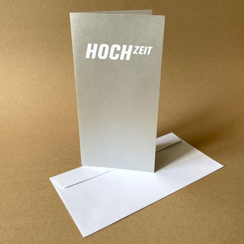 silberne Klappkarte für Einladungen und Glückwünsche zur Silberhochzeit: HOCH ZEIT, inkl. weißem haftklebendem Umschlag von Kettcards