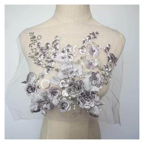 Applikation, bestickter Aufnäher, 1 Stück, Stickerei, Perlen-Strass-Applikation, Spitzenstoff, Blumen-Pailletten-Applikationen, Kragenbesatz, Nähmotiv, Hochzeitskleid, Brautschmuck, DIY-Basteln(Black) von KeuLen