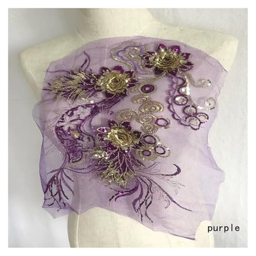 Applikation, bestickter Aufnäher, 1 Stück, lila Spitzenstoff, Pailletten, 3D-Blumenquaste, Applikationen for Hochzeitskleider, bestickte Verzierungen, Kragen, Aufnäher for Kleid, DIY-Dekoration(Purple von KeuLen