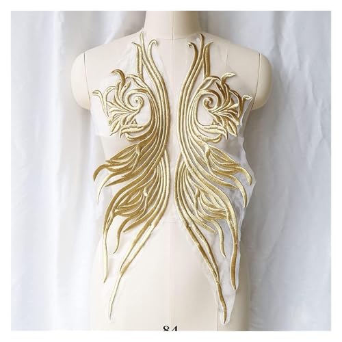 Applikation, bestickter Aufnäher, 2 Stück, goldfarben bestickter Aufnäher for Brautkleid, Kragen aus Stoff, for Aufnähen als Dekoration for Hochzeitskleider, 57,1 x 14 cm von KeuLen