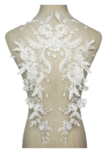 Applikation, bestickter Aufnäher, schwarze und weiße Blumen, Applikationen for Hochzeitskleider, bestickter Stoffkragen, Spitzenbesatz, Netz for Aufnähen for Kleid, DIY-Dekoration(White) von KeuLen