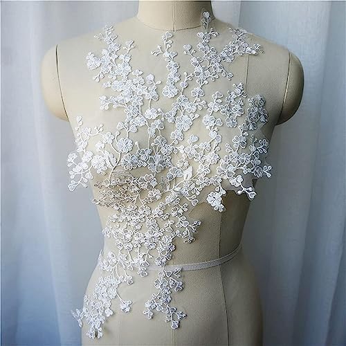 Applikation, bestickter Aufnäher, weißer Mini-Blumenzweig, Spitzenstoff, bestickte Kleid-Applikationen, Kragen, Netz, Aufnäher for Aufnähen for Hochzeitskleid, DIY von KeuLen