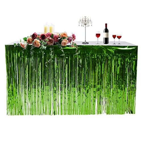 Party-Tischrock mit Fransen, 1 Stück, 274 x 74 cm, Partyfolie, Lametta, Geschirr, Hochzeitsdekoration, Partytisch, Tischrock (Farbe: Gold)(Size:Green) von KeuLen