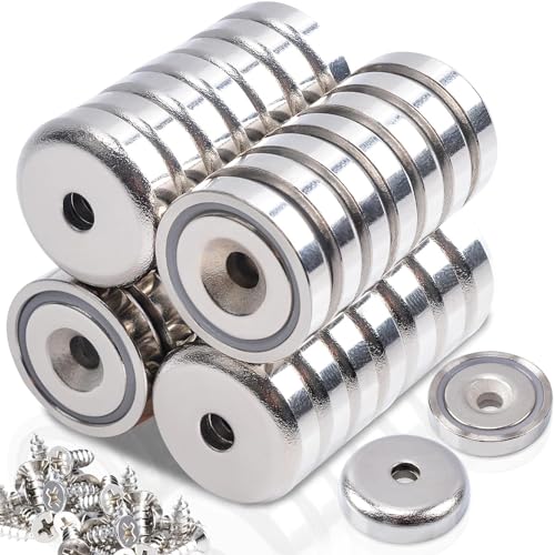 30 Stück Neodym Magnete mit Loch,Neodym Magnete Extra Stark 10 KG Kraft,20MM Magnet zum Anschrauben Magnete,Senkkopf-Topfmagnet mit Schrauben Starke Magnete für Küchen Kühlschrank, Badezimmer, Büros von Keukenket