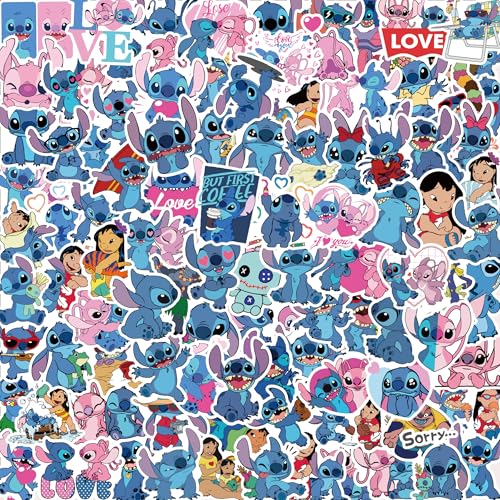 100 Stück Stitch Aufkleber, Cute Catoon Wasserdicht Vinyl Anime Stickers für Wasserflaschen Gepäck Skateboard Scrapbook Auto, Geschenk für Kinder Und Teenager von Keulablen