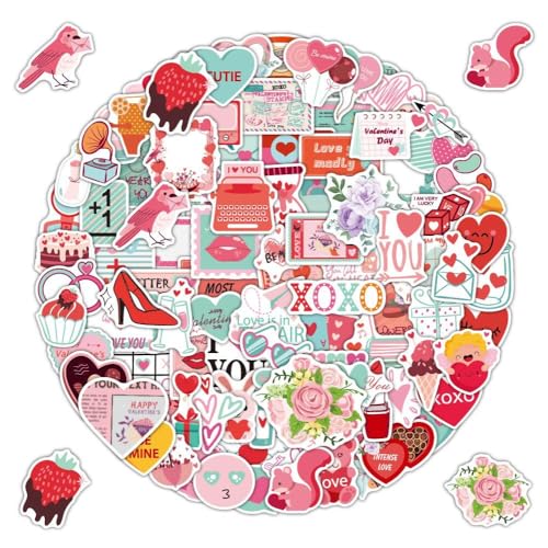 100Pcs Valentines Day Stickers, Romantische Liebe Aufkleber, Graffiti Bunte Wasserdichte Vinyl Valentinstag Ästhetische Aufkleber Für Laptop Skateboard Gitarre von Keulablen