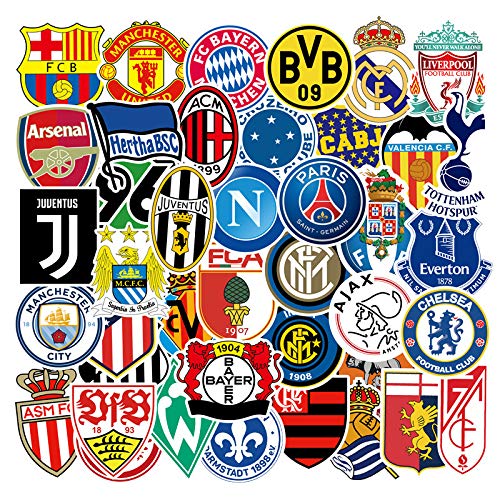 50Pcs Cool Soccer Club Aufkleber, World Cup Football Match Aufkleber, Graffiti bunte wasserdichte Vinyl Aufkleber für Laptop Skateboard Wasserflasche, Jugendliche und Erwachsene von Keulablen