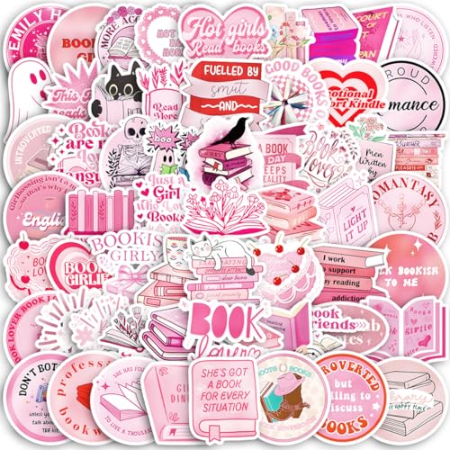 60 Stück Pink Bookish Stickers, Rosa ästhetische Lese Aufkleber, Buch Aufkleber Für Kindle, Vinyl Graffiti Aufkleber für Laptop Telefon Skateboard, Mädchen von Keulablen