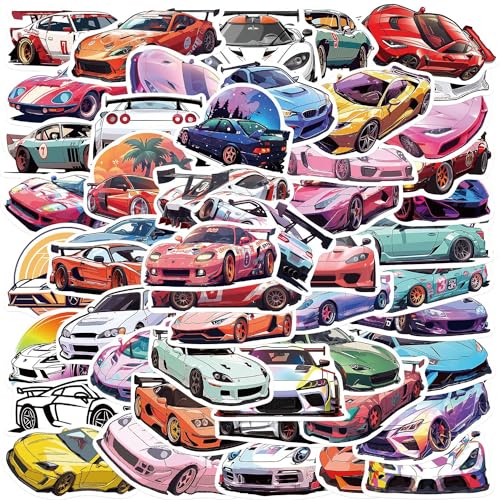 Racing Cars Aufkleber, 50 Stück Cars Stickers, Wasserdicht Vinyl Stickers Graffiti Car Style Decals für Auto Motorräder Fahrrad Skateboard Gepäck Laptop Aufkleber von Keulablen