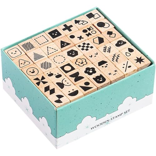 42 Teile/Satz Holz Verschiedene Stempel Zahlen Buchstaben Geometrische Figuren Stempel Vintage Symbol Stempel Kit Für Handwerk Scrapbooking von Keuyeo