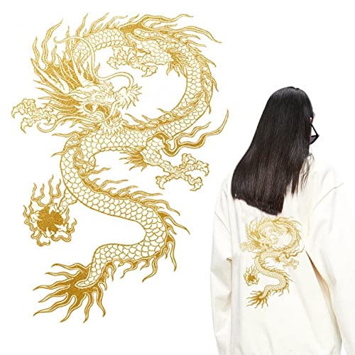 Keuyeo Goldfarbener Drachen-aufnäher, Bestickter Aufnäher, Chinesischer Drache, Zum Aufnähen Oder Aufbügeln, Für Selbstgemachte Chinesische Drachenkostüme von Keuyeo