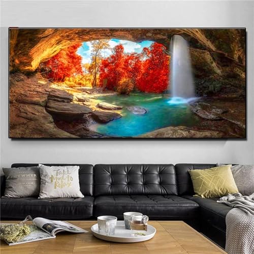 5D Diamant Painting Set,Diamond Painting Bilder,DIY Diamant Malerei Kinder Erwachsene Large Full Diamond Painting nach Zahlen Diamond Art Kits für Home Wall Décor Natürlicher Wasserfall Round 60x120cm von Kewwier