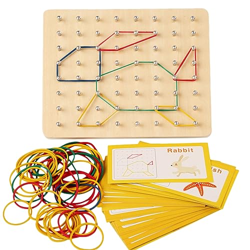 Kexpery Montessori Geoboard aus Holz mit Motivkarten und Gummibändern, 8 x 8/7 x 7 cm, Grafikpädagogisches Spielzeug für Kinder ab 3 Jahren, Geschenk für Jungen und Mädchen (kleines Panel P von Kexpery