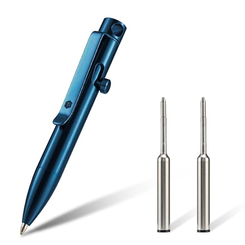 KeyUnity KP05BL Kugelschreiber aus Titanlegierung mit Clip, einziehbarer EDC-Taschenstift aus Metall Ballpoint Pen für den täglichen Gebrauch von KeyUnity