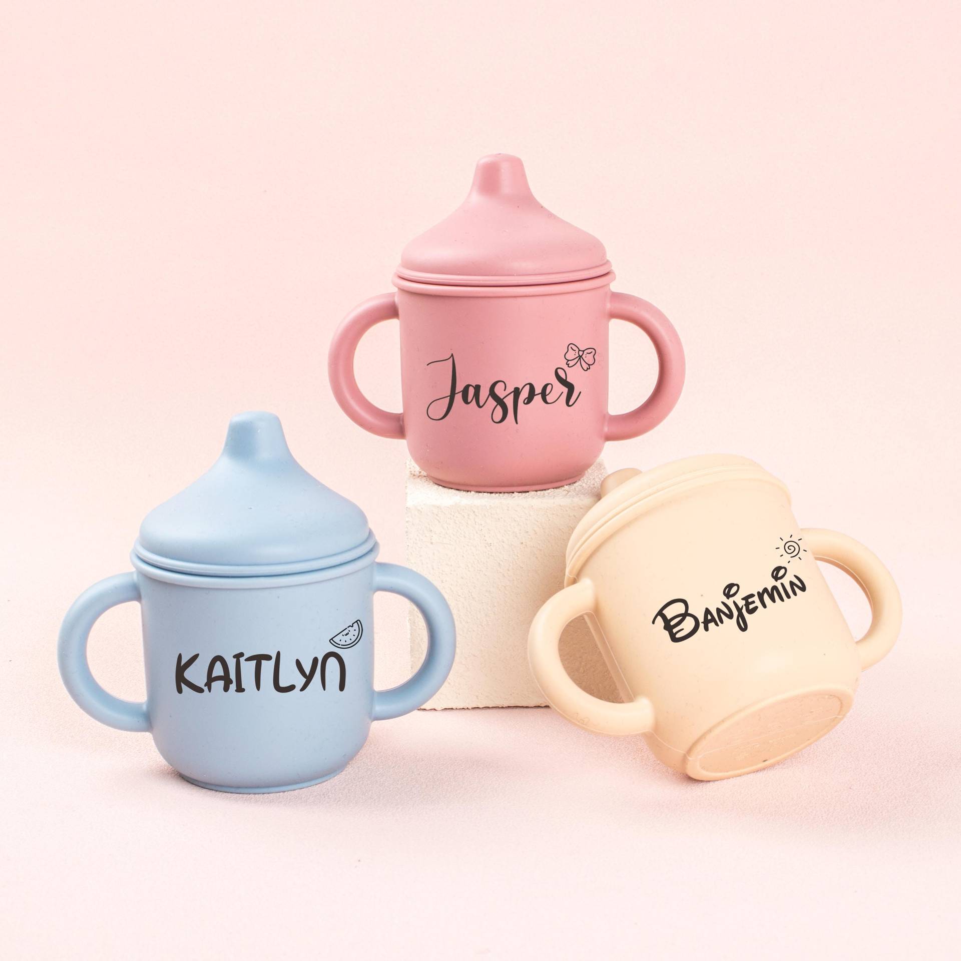 Custom Name Silicone Pacifier Cup, Personalized Engraved Cup, Engraved Non-Spill Toddler Training Cup, 1st Birthday Gift, Baby Gift von KeychainGeschenke