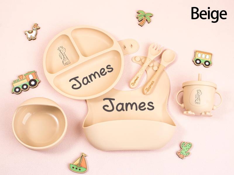 Personalized Engraved Baby Dining Set, Cartoon Weaning Set For Toddler Kids, Feeding With Name, Baby Shower Gift, Silicone von KeychainGeschenke