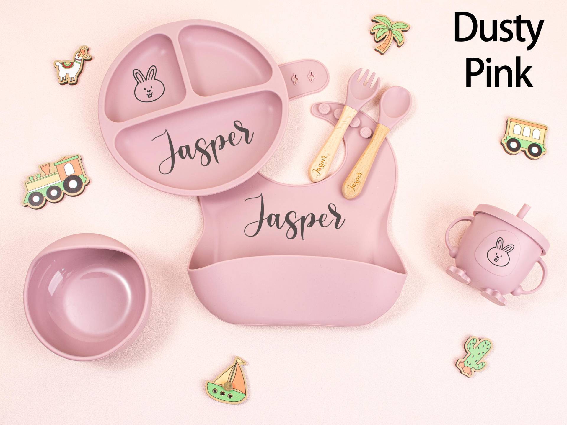 Personalized Engraved Baby Dining Set, Cartoon Weaning Set For Toddler Kids, Feeding With Name, Baby Shower Gift, Silicone von KeychainGeschenke