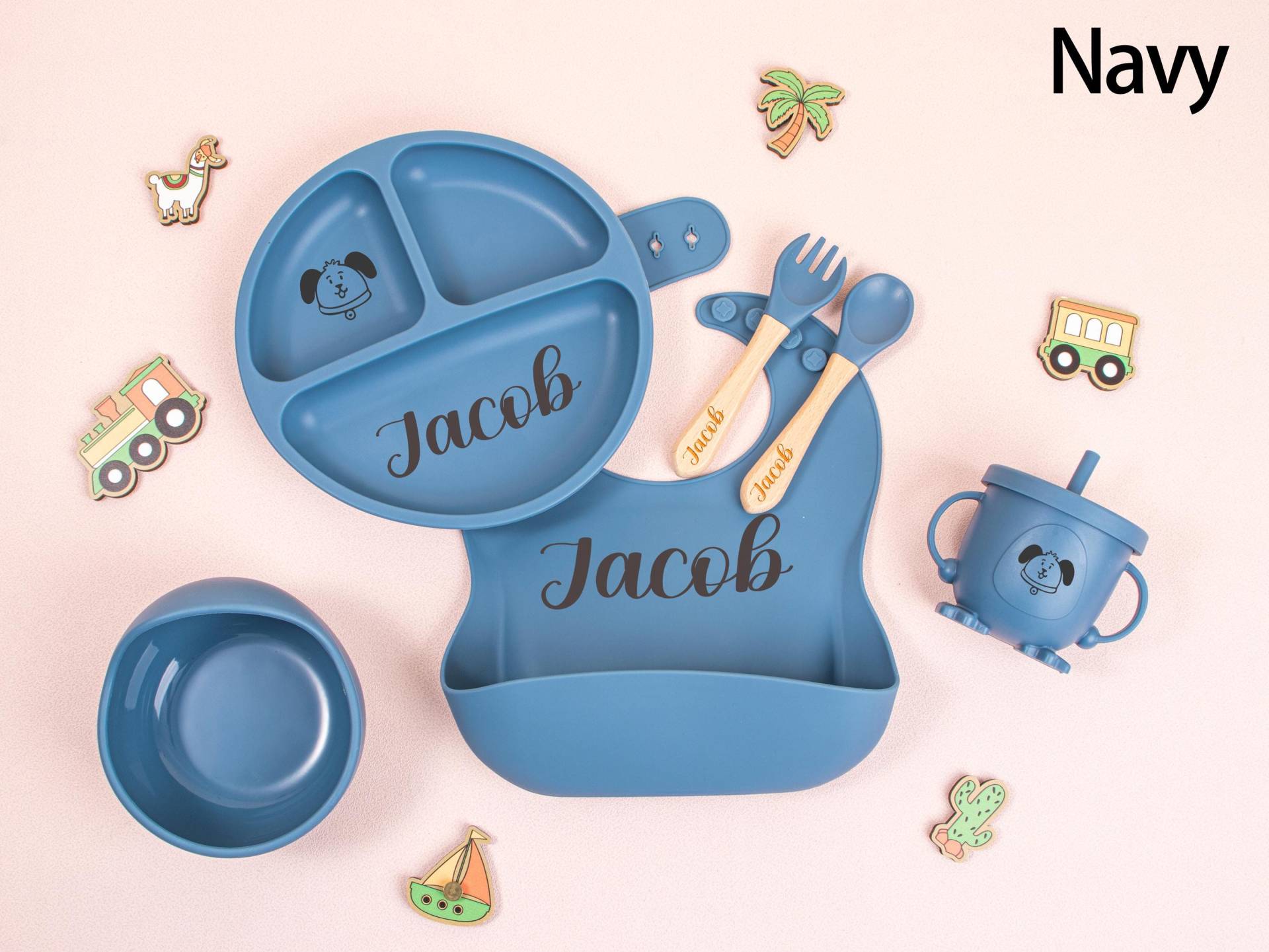 Personalized Engraved Baby Dining Set, Cartoon Weaning Set For Toddler Kids, Feeding With Name, Baby Shower Gift, Silicone von KeychainGeschenke