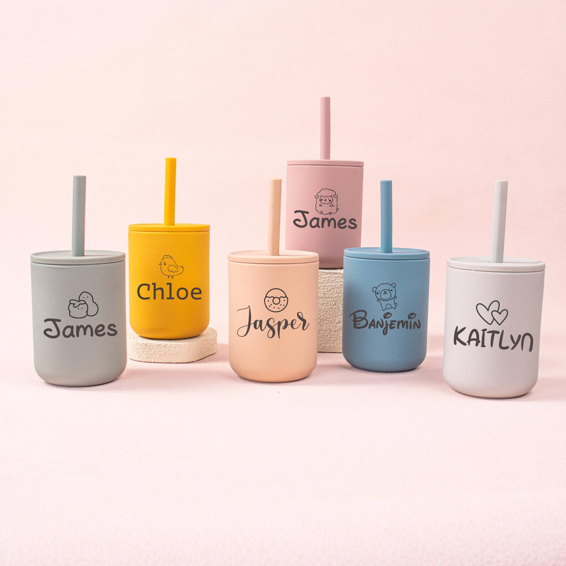 Personalized Name Silicone Straw Sippy Cup, Engraved Non-Spill Toddler Training Cup 210Ml, 1St Birthday Gift, Toddler Tumbler With Straw von KeychainGeschenke