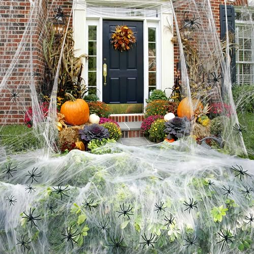 Halloween Deko,200g Dehnbare Halloween Spinnenweben mit 40 Stück Realistische Kunststoff Spinnen Halloween Outdoor Spinnennetz Halloween Spinngewebe für Halloween Party Garten Spukhaus Hof Decoration von Keyoung ㅤ