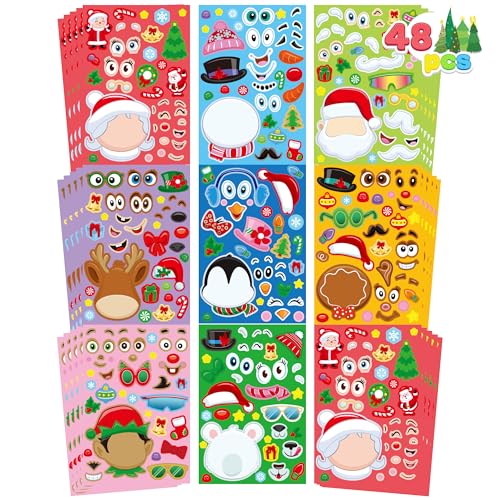 JOYIN 40 PCS Make-a-face Sticker Sheets Make Your Own Characters Mix and Match Sticker Sheets with Santa Claus, Reindeer, Gingerbread, Snowman and Elf, Kids Party Favor Supplies Craft von JOYIN