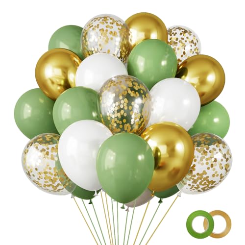 Luftballons Grün Gold, 60 Stück 12 Zoll Grüne Ballons Set,Grüne Luftballons Retro Olive Salbei Grün Gold Weiss Metallic Latex luftballons für Geburtstag Babyparty Hochzeit Graduierung Party Deko von Keyoung