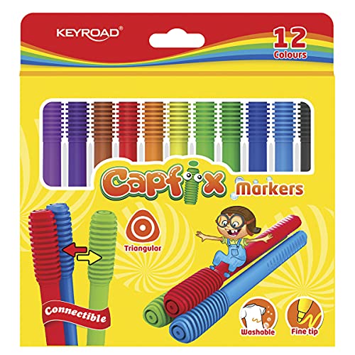 Filzstifte KEYROAD Capfix Markers/ 12 Stck./ Schul Filzstifte Fasermaler Ergonomisches Dreieckiges Rutschfestes Gehäuse/Erwachsene und Kinder/Perfekt für Schularbeiten/Tinte auf Wasserbasis von Keyroad