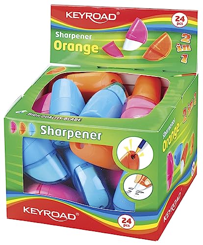 KEYROAD Ergonomischer Anspitzer Einzeln 2-in-1 mit Radiergummi / 24 Stück/Kunststoff/Klingen aus Stahl/von Bleistiften und Buntstiften/Sharpener Spitzer von Keyroad