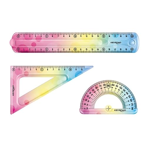 Keyroad Geometrie-Set Flexible Rainbow Deco KR972278 nützlich für jeden Schüler: 3-teilig Lineal 20cm, Zeichen-Dreieck-18, 1x Winkelmesser-10 cm, Mehrfarbig von Keyroad