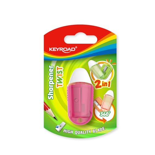 Keyroad Plastikspitzer mit Radiergummi, Einzel Mini Spitzer, Anspitzer, Blister, Farbmix, Bleistiftspitzer / 1 Stück Keyroad Plastikspitzer mit Radiergummi, Einzel Mini Spitzer, Anspitzer, Blister, Farbmix, Bleistiftspitzer / 1 Stück von Keyroad