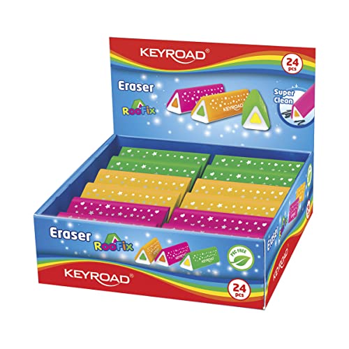 Keyroad Universal-Radiergummi 24 Stck. Roofix Dreieckig/verpackt im Display/Mischfarben/aus Thermoplastischem Gummi Höchster Qualität/Kinder Kleine Lustige Radiergummi von Keyroad