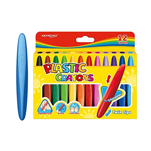 Keyroad Wachsmalkreiden Wachsmalstifte/Twin Tips/Dreieckig - 12 Stück/Mischfarben/Komfortabel Handflächengriff Zeichenstift für Kleinkinder und Kinder Sicher und Nicht Toxisch/Kindersicher, KR971802 von Keyroad