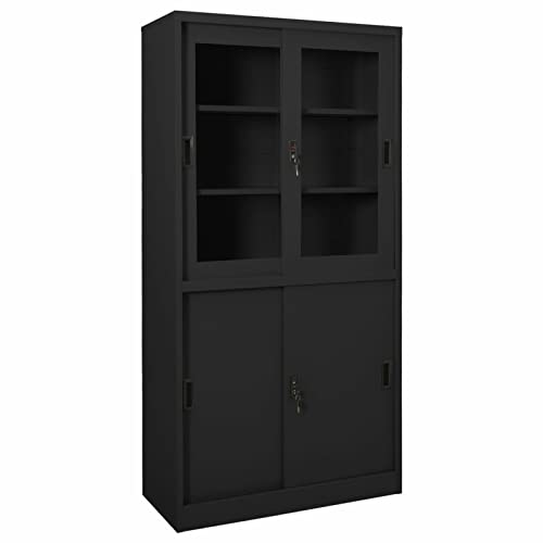 Keyroto Büroschrank mit Schiebetür Anthrazit 90x40x180 cm Stahl, Aktenschrank, Ordnerschrank, Schrank Für Aktenordner, Ordner Schrank, Aktenschränke von Keyroto