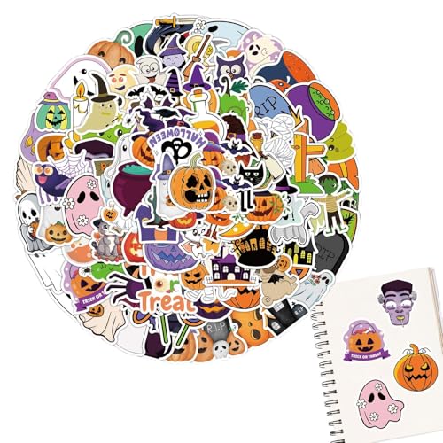 100 Stück Halloween Sticker, Halloween Aufkleber Deko, Halloween Partyaufkleber, Wasserfeste Halloween Aufkleber, Gruselige Geister kürbises Aufkleber, Halloween Party Dekoration von Keyubria