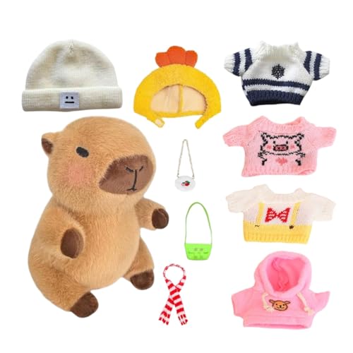 Capybara-Plüschtier mit Kleidung und Accessoires, 23cm Niedliche Capybara Kuscheltier, Capybara Plushie Puppen Mit Kleidung Tasche hat, Dress up Capybara-Plüschtier als Geburtstagsgeschenk für Kinder von Keyubria