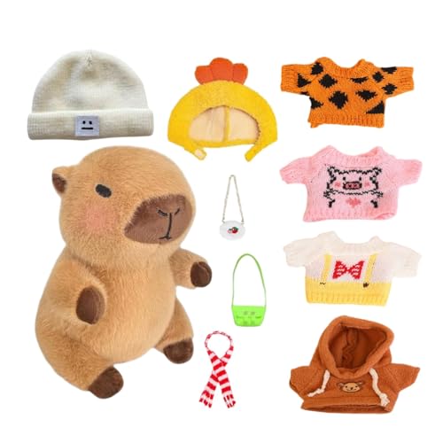 Capybara-Plüschtier mit Kleidung und Accessoires, 23cm Niedliche Capybara Kuscheltier, Capybara Plushie Puppen Mit Kleidung Tasche hat, Dress up Capybara-Plüschtier als Geburtstagsgeschenk für Kinder von Keyubria