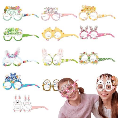 Keyubria 12 Stück Ostern Papier Partybrille, Ostern Party Brillen Foto Requisiten, Ostern Papiermasken Für Kinder, Ostern Papier Brille, Ostern Geschenke Kinder Osterdeko Foto Requisiten Kostüm von Keyubria