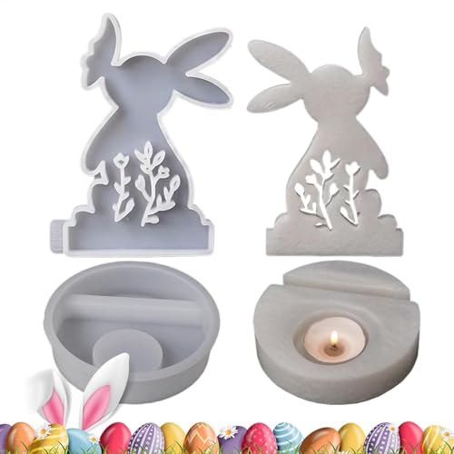 Silikonformen Gießformen Ostern, Osterhase Silikonform, Kaninchen küsst Schmetterling Teelichtkerzen Silikonform mit Base, Kaninchen Gießform Ostern for Gips, Sojawachs Kerzen, Handwerk von Keyubria