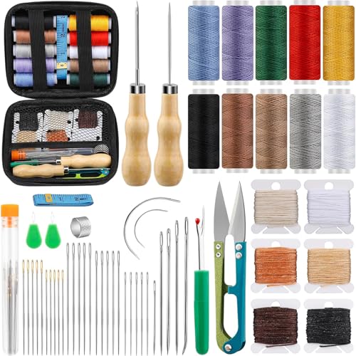 Kezidhp 57PCS Leder Nähset Grundausstattung Reparatur Set mit Nähnadeln, Nähahle, Nahttrenner, Nähgarn Set Sewing Kit Leder Reparatur Set Multifunktional DIY LedernäHset Kezidhp 57PCS Leder Nähset Grundausstattung Reparatur Set mit Nähnadeln, Nähahle, Nahttrenner, Nähgarn Set Sewing Kit Leder Reparatur Set Multifunktional DIY LedernäHset von Kezidhp