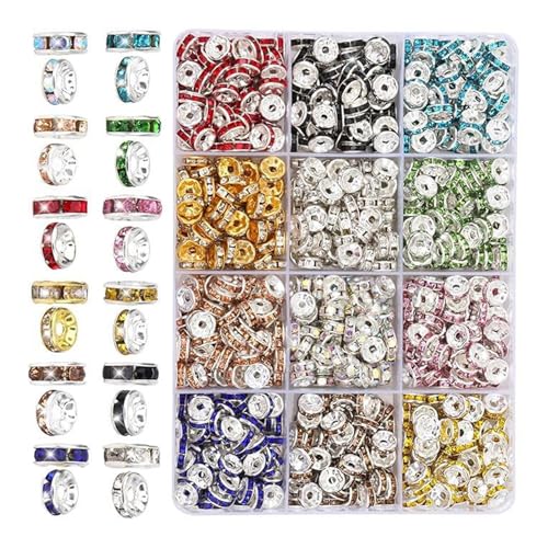 600/720/900 Stück 8 mm glitzernde Abstandshalter-Perlen Rondelle Strasssteine Abstandshalter Perlen für Armbänder, Schlüsselanhänger, Charm, Schmuckherstellung 600/720/900 Stück 8 mm glitzernde Abstandshalter-Perlen Rondelle Strasssteine Abstandshalter Perlen für Armbänder, Schlüsselanhänger, Charm, Schmuckherstellung von Kfwfuaee