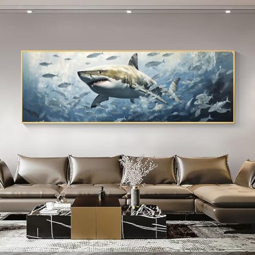 Diamond Painting Hai Basteln Erwachsene Diamond Painting Groß xxl, 5D DIY Diamant Painting Bilder Full Eckige Drill Crystal Embroidery, Diamond Painting set für Home Wand Décor, Geschenk 60x180cm A229 von Kggyele