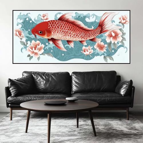 Malen Nach Zahlen Blume Malen Nach Zahlen Erwachsene Fisch, 100 X 50 cm XXL Groß Acrylfarben Ölgemälde, DIY Malen Nach Zahlen Kinder Anfänger Paint by Numbers Set für Wand Dekor (Ohne Rahmen) -H278 von Kggyele