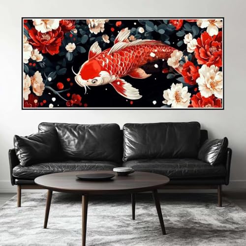 Malen Nach Zahlen Blume Malen Nach Zahlen Erwachsene Koi, 180 X 90 cm XXL Groß Acrylfarben Ölgemälde, DIY Malen Nach Zahlen Kinder Anfänger Paint by Numbers Adult Set für Wand Dekor (Ohne Rahmen)-H334 von Kggyele