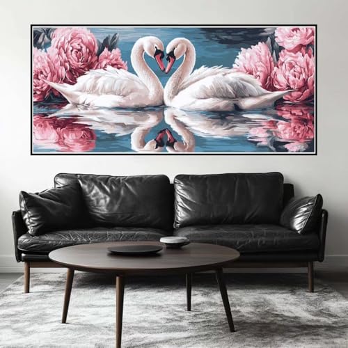 Malen Nach Zahlen Blume Malen Nach Zahlen Erwachsene Schwan, 160 X 80 cm XXL Groß Acrylfarben Ölgemälde, DIY Malen Nach Zahlen Kinder Anfänger Paint by Numbers Set für Wand Dekor (Ohne Rahmen) -H438 von Kggyele